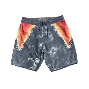 Volcom Board Shorts Mens Size 32 Tie Dye Swim Trunk Beach 8.5" Inseam Drawstring